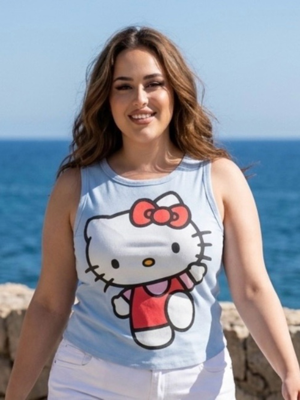 $10 Add-on | Hello Kitty Light Blue and White Graphic Tank Top